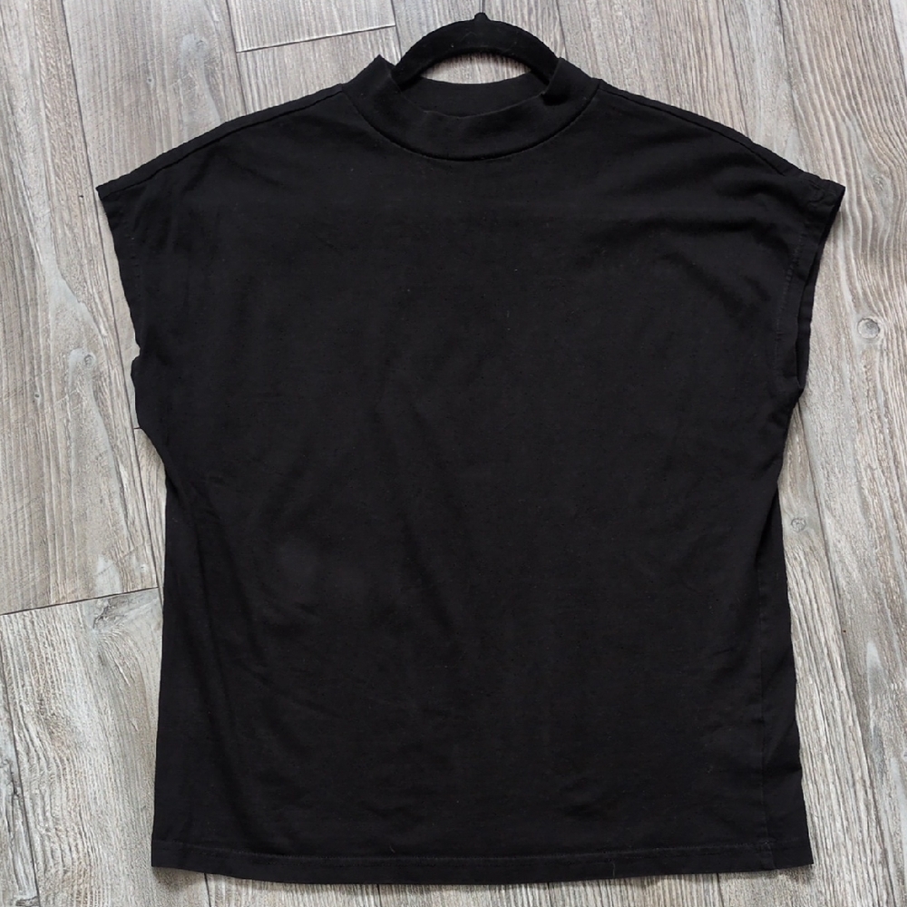 WEEKDAY Black Sleeveless Mock-Neck Cotton Tank XS